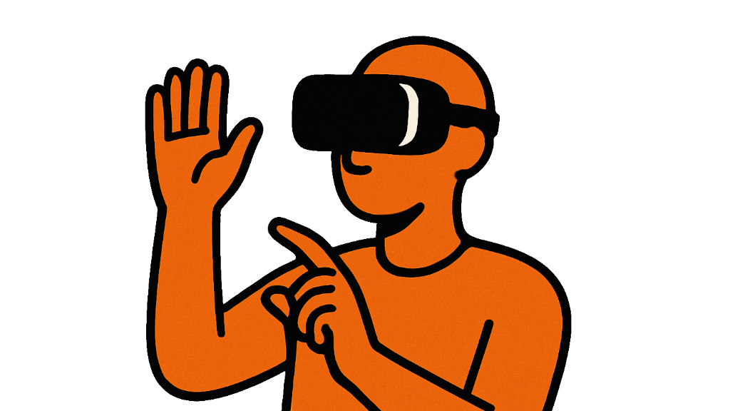 abstrakte Person mit starken Kontrast trägt eine VR Brille und macht Handgesten